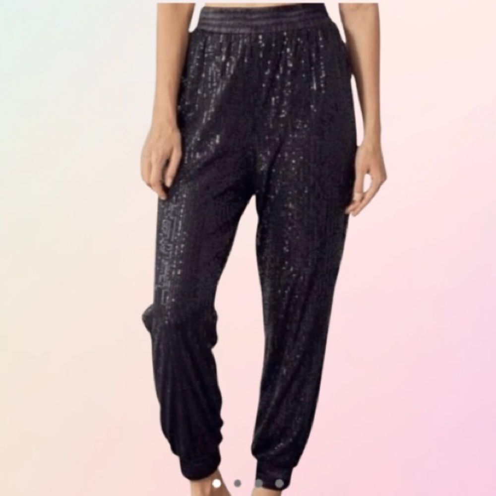 Mustard Seed Black Sequin Jogger Pants